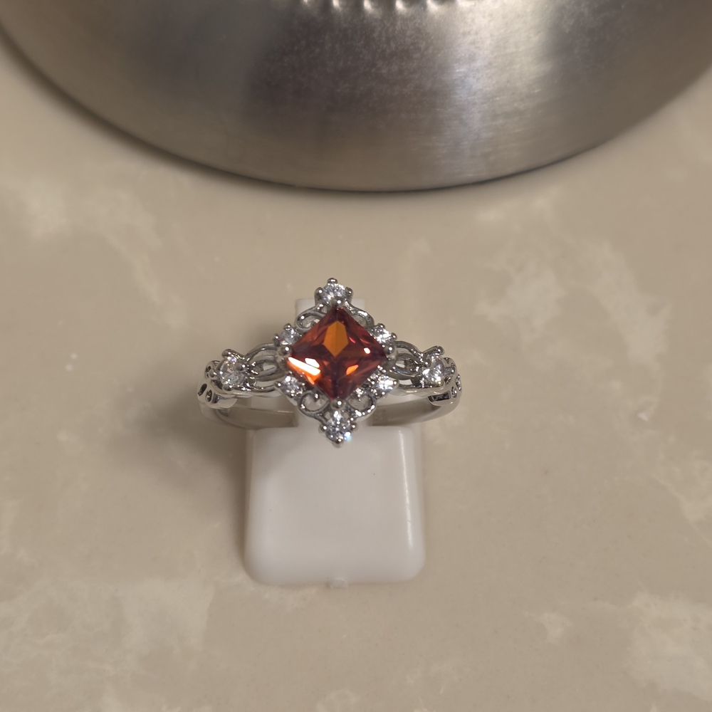 925 Silver Cz And Ruby Ring Size 9 - image 1